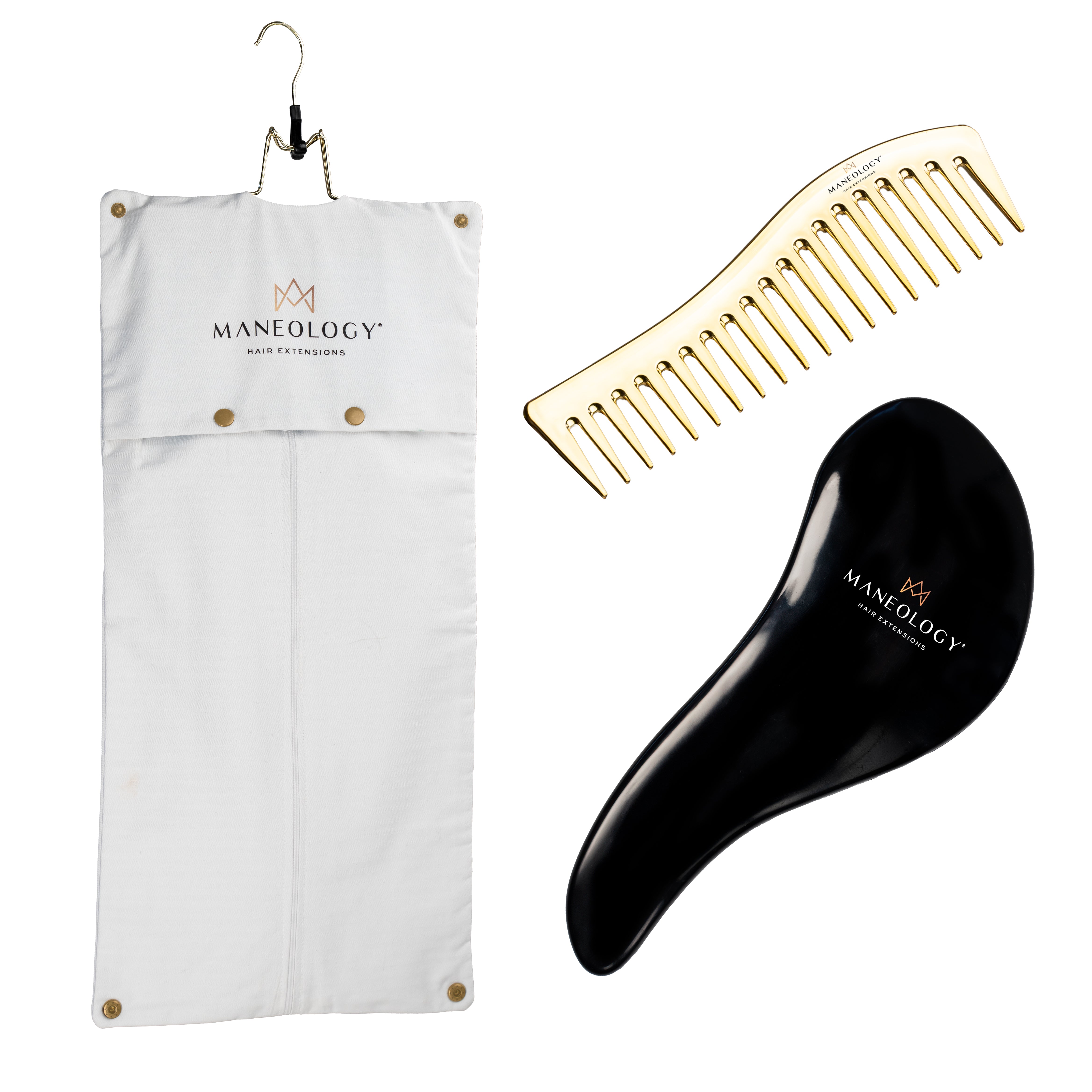 Clip-in Hair Extension carrier, comb and detangling brush - Maneology Hair Extensions